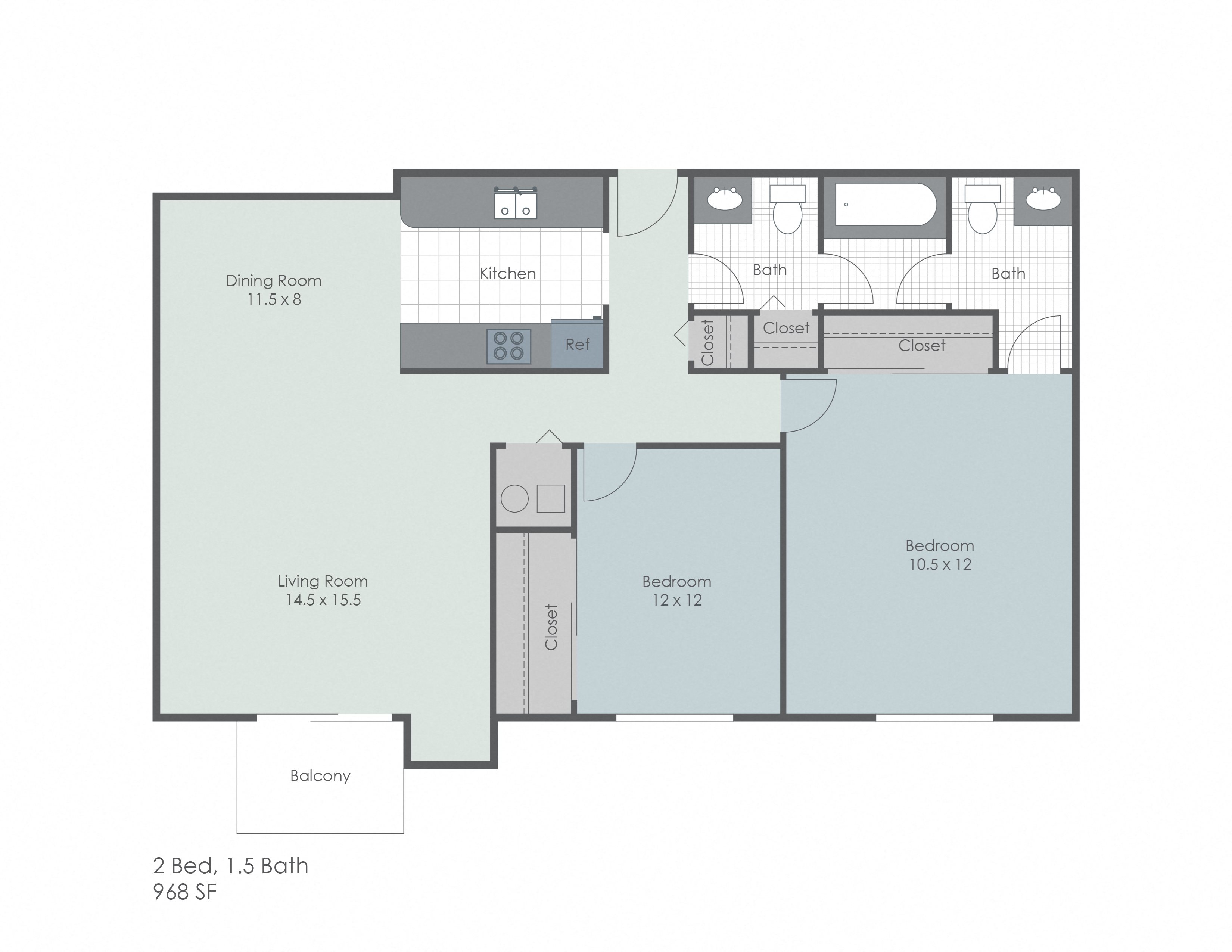 Two bedroom apartment floor plan layout